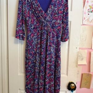 Boden Pink and Blue Long Sleeve Dress